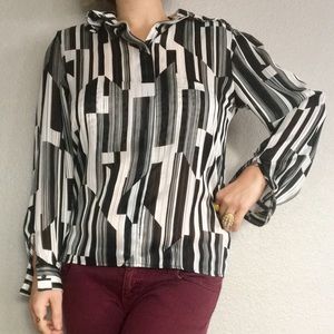 Black White Striped Longsleeve Collar Button Down